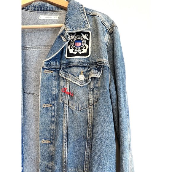 MNG by Mango RARE UNIQUE Vintage Jean Jacket Patchwork Distressed Women'… - Picture 4 of 6